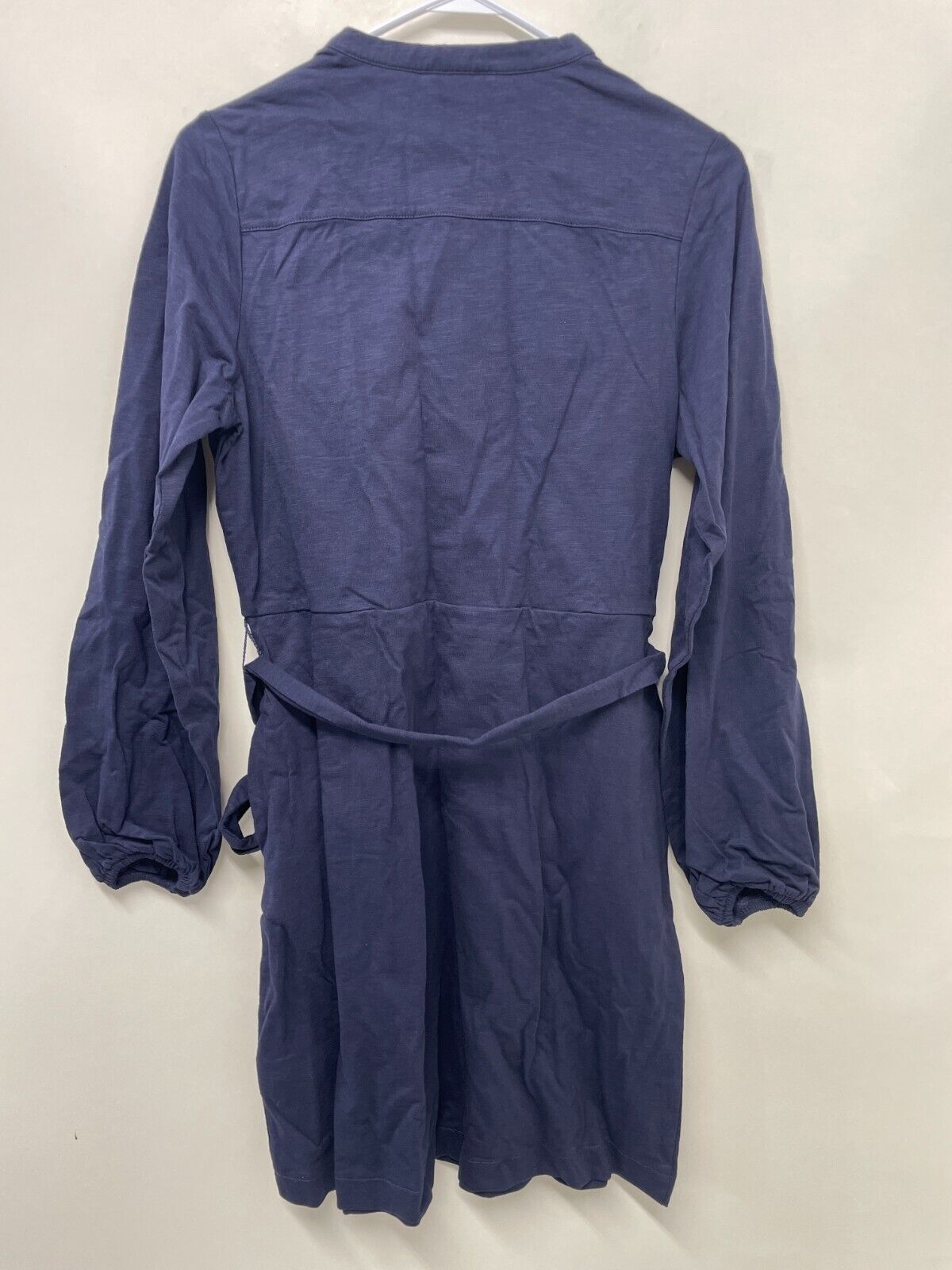 Boden Womens 8R Shirt Dress Navy Solid Cotton Jersey Long Sleeve Belted D0327