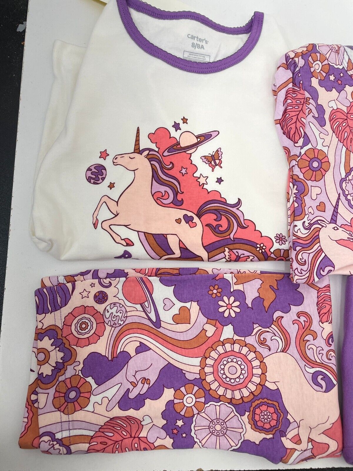 Carter's Girls Youth 4 Piece Unicorn Snug Fit Cotton Pajama Set Long Sleeve Kids
