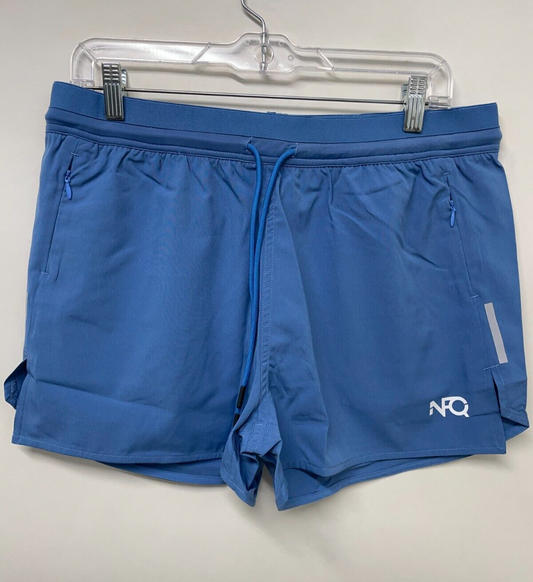 NFQ Women's XL Training Shorts 3" Blue Drawstring Zip Pockets Reflective NWT
