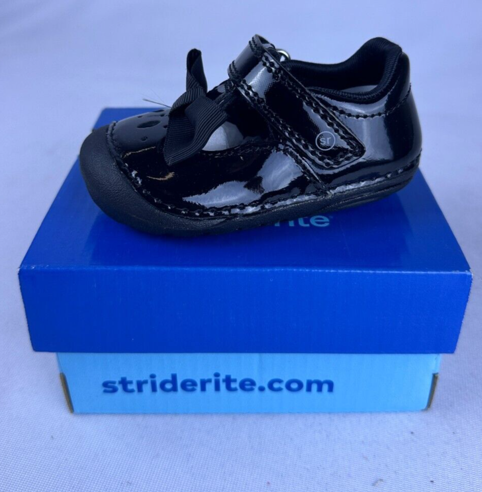 Stride Rite Toddler 3 Janna Black Patent Girls Shoes W/ Bow BG023503