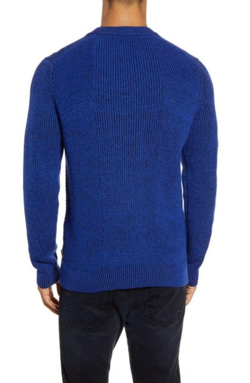 Ted Baker Mens 6 Blue Mixme Directional Ribbed Crewneck Sweater Pullover
