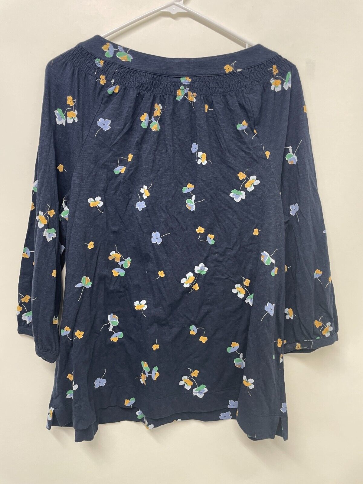 J. Jill Womens M Printed Knit Peasant Top Navy Blue Playful Poppies Boho 226151