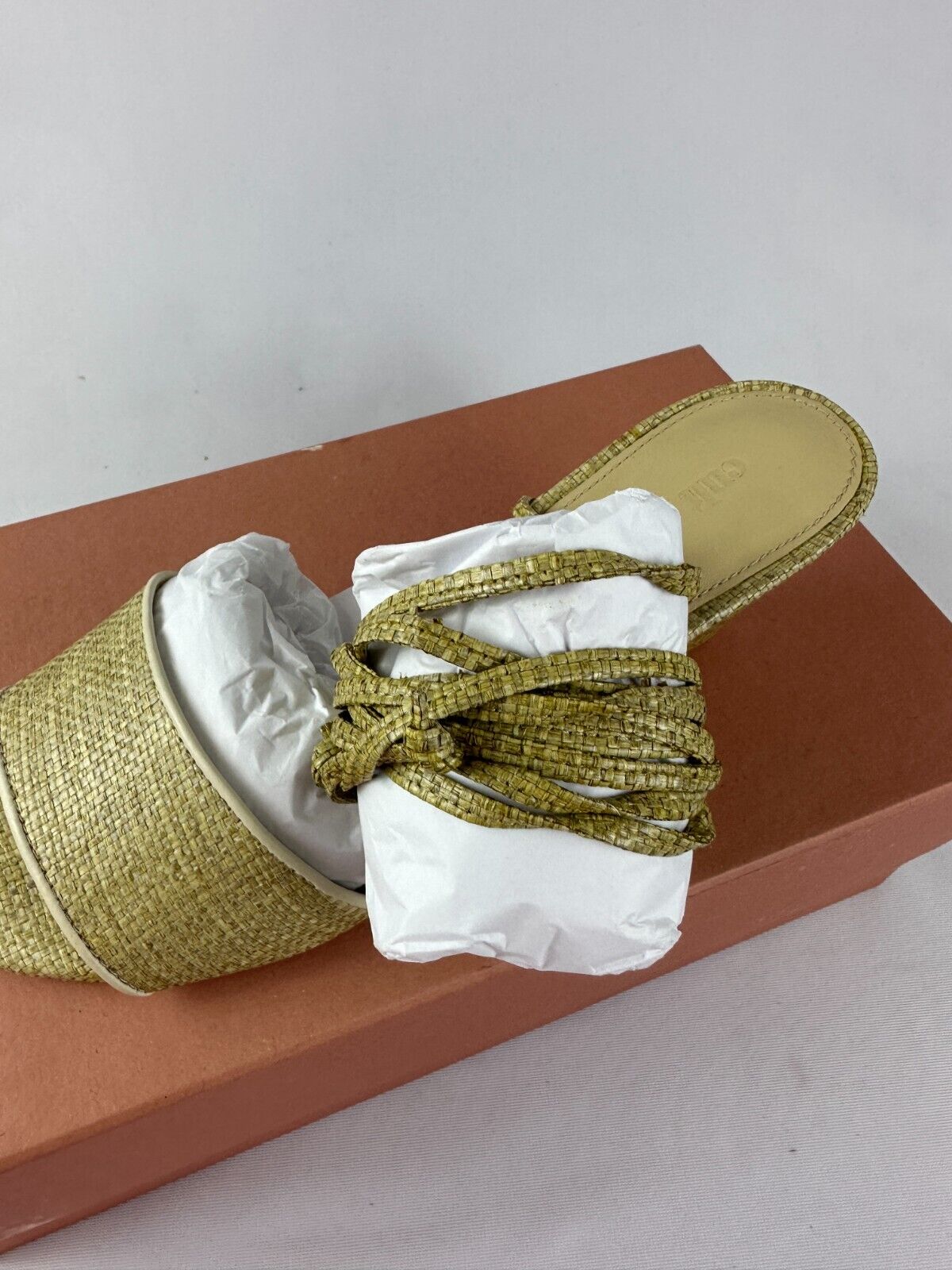 Cult Gaia Womens Size EU38 Mirai Natural Woven Ankle Wrap Strap Wedge Sandals