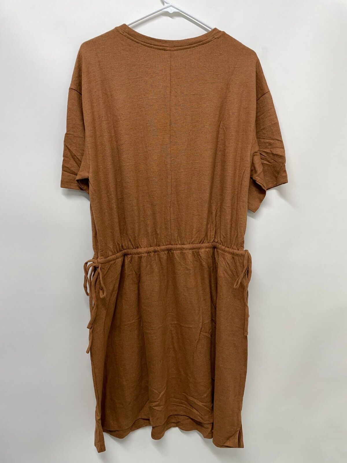 Old Navy Womens XL Waist-Defined Short-Sleeve Linen-Blend Mini Dress Brown