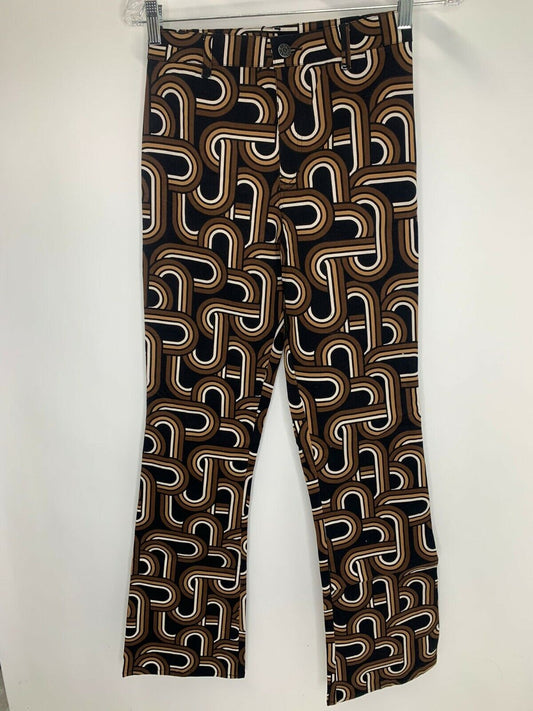 Motel Womens XS Zoven Trouser Flare Pants Canvas Denim Tonal Interlink Black