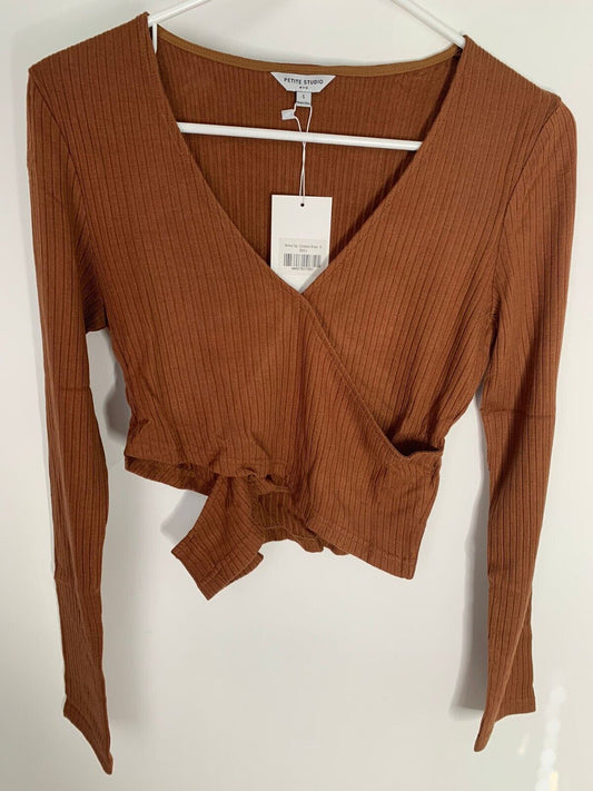 Petite Studio NYC Womens S Bonnie Crop Top Cinnamon Brown