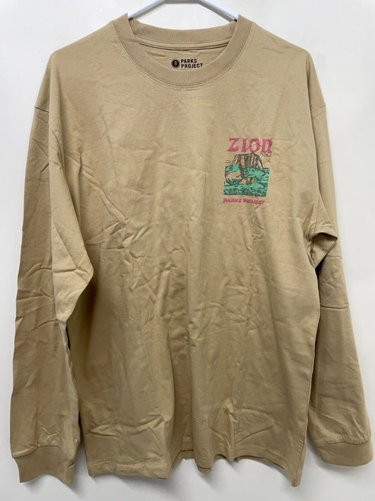 Parks Project Mens XL Zion Puff Print Long Sleeve Heavyweight Graphic Tee Beige