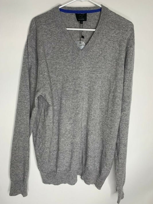 Qi Cashmere Mens XL Heather Gray 100% Cashmere V Neck Pullover Sweater