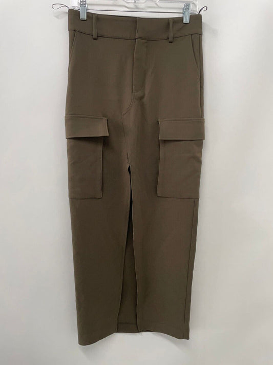 Zara Womens XS 9055/707/505 Long Cargo Skirt Pencil Maxi High Slit Brown