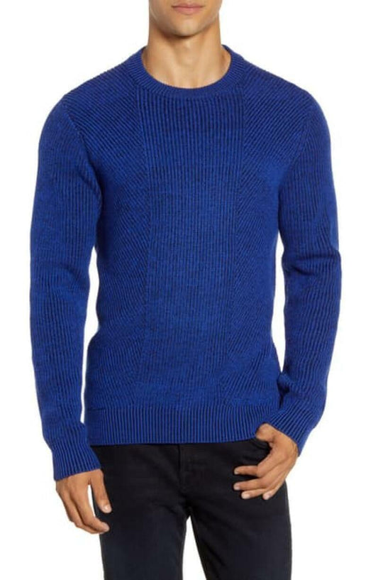 Ted Baker Mens 6 Blue Mixme Directional Ribbed Crewneck Sweater Pullover