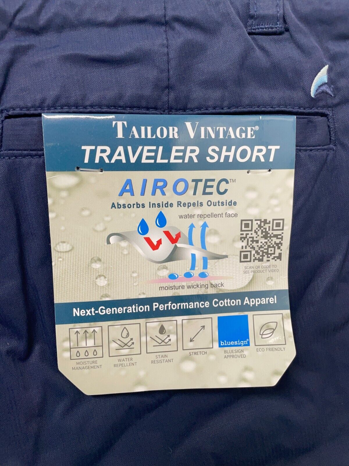 Tailor Vintage Airotec Mens 30 Traveler Walking Shorts Navy Blue Stretch 1403316