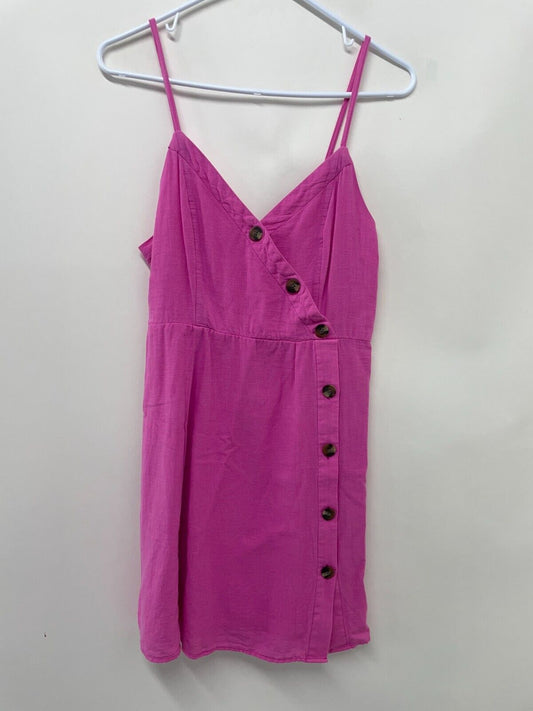 American Eagle Outfitters Womens M Wrap Mini Dress Hot Pink Sleeveless Button Up