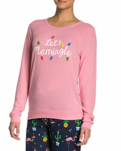 Lets Flamingle PJ Salvage Womens Pink Holiday Pajama Top Sleep Shirt Christmas