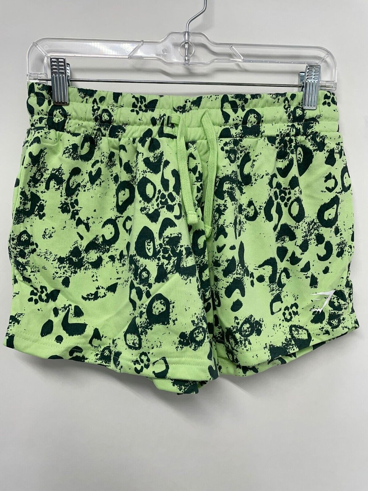 Gymshark Womens S Animal Graphic Shorts Lime Dark Green French Terry Gym