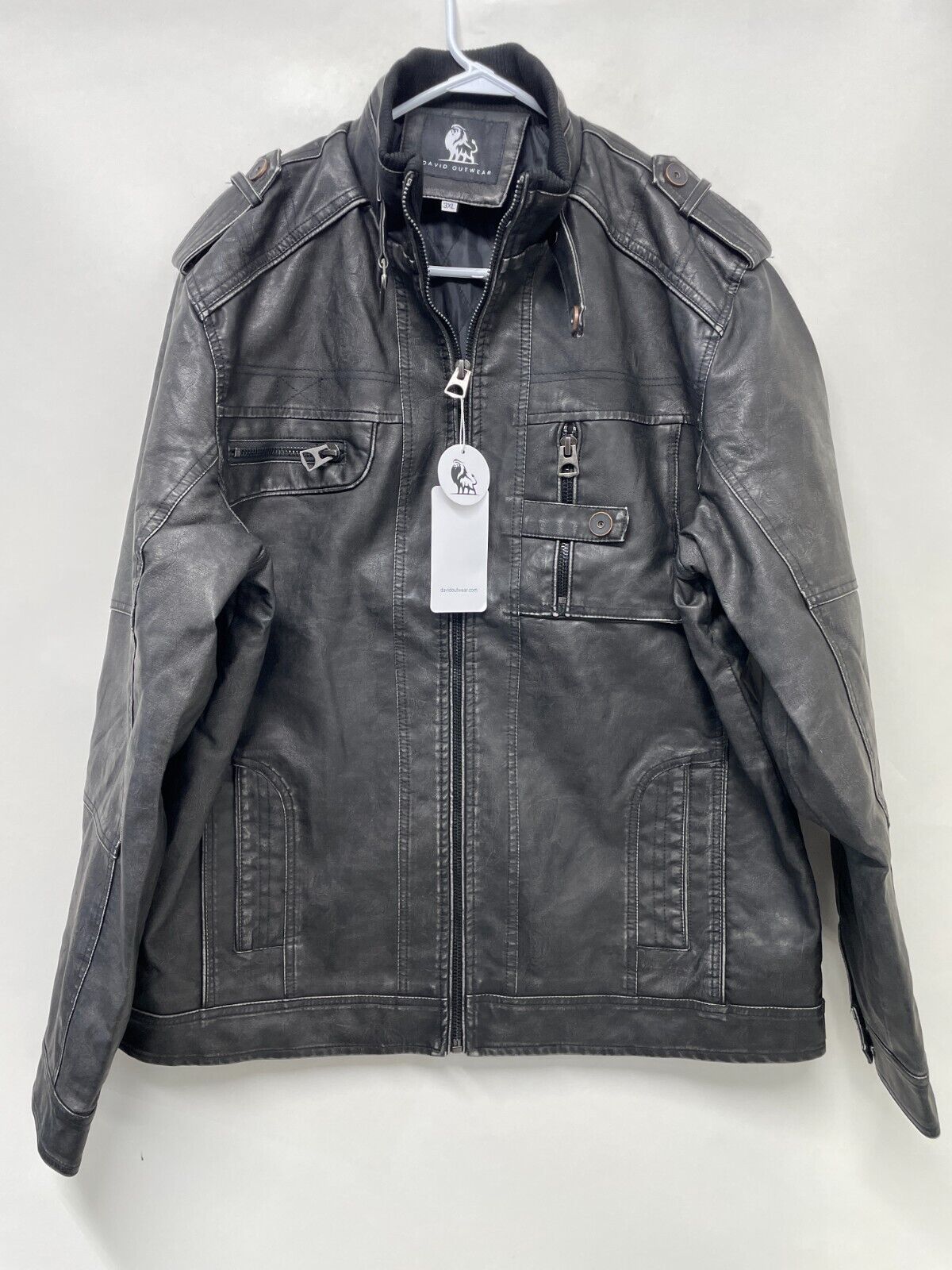 David Outerwear Mens 3XL Bonanza Faux Leather Jacket Black Full Zip Waterproof