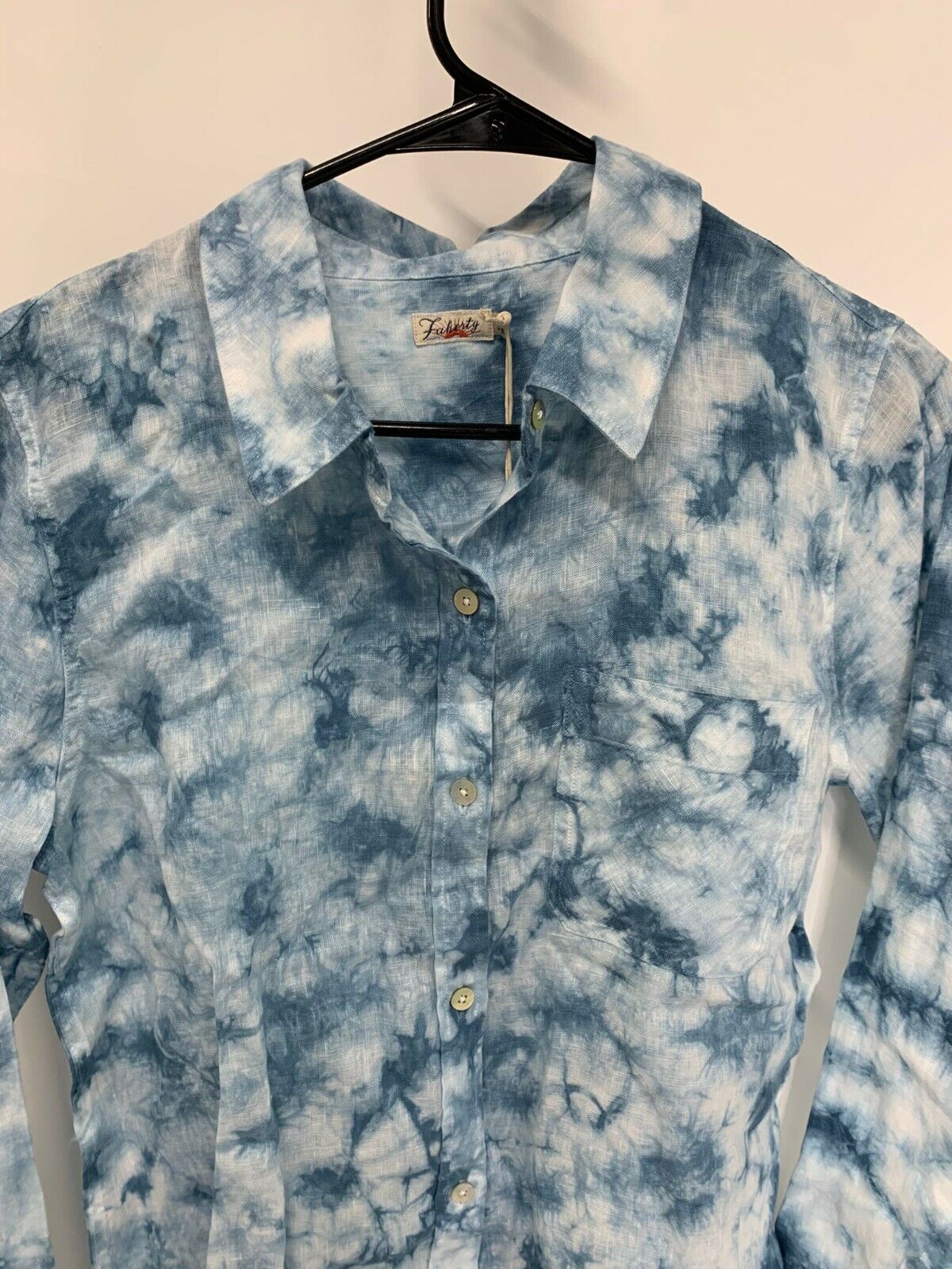 Faherty Womens Ocean Blue Tie Dye Malibu Button Down Shirt Linen