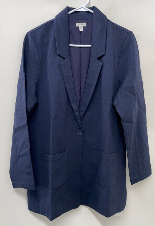 Garnet Hill Womens 12 Knit Relaxed Blazer Classic Navy Blue 45244 Jacket