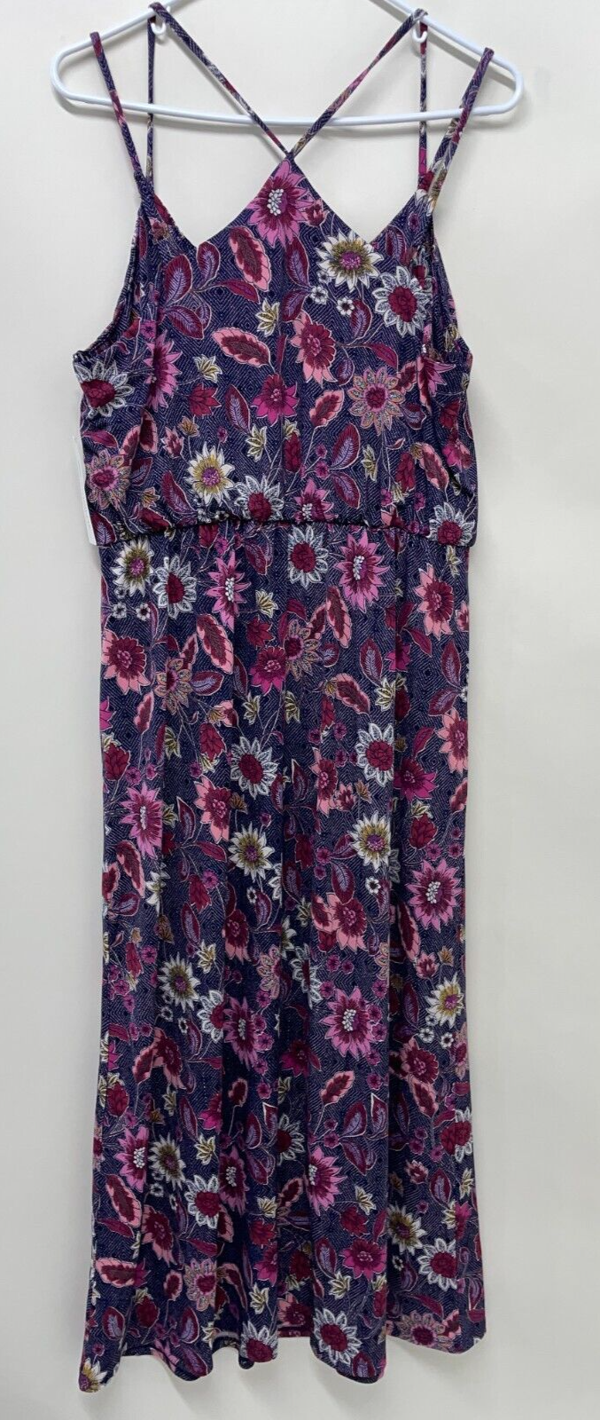 Nine Britton Womens L Floral A-Line Dress Purple 2-Strap Sleeveless Knee-Length