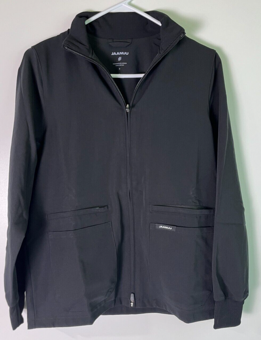 JAANUU Women's S Ceri Essential 6-Pocket Full Zip Scrub Jacket Black W60001