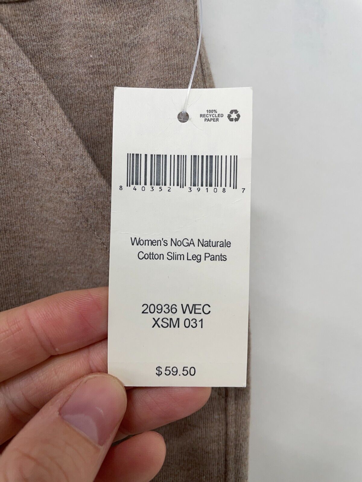 Duluth Trading Co Womens XS NoGA Naturale Cotton Slim Leg Pants Beige 20936