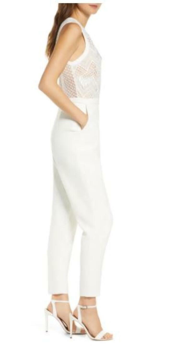 Adelyn Rae Womens S White Nude Melody Lace Jumpsuit Sleeveless Crochet