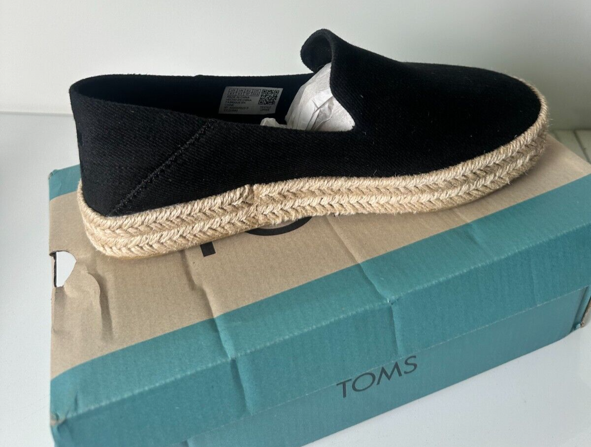 TOMS Women's 6.5 Carolina Heavy Twill Espadrille Slip On Shoes Black 10020990