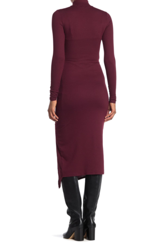 AFRM Womens Burgundy Joyce Mock Neck Midi Dress Rib High Slit Turtleneck Bodycon