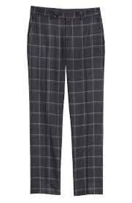 Eidos Mens 54 Charcoal Deven Flat Front Slim Fit Wool Dress Pants Windowpane 38