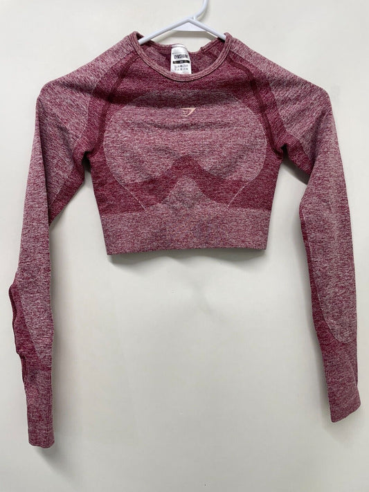 Gymshark Women's XS Flex Sports Long Sleeve Crop Top Burgundy Marl Cut Out B1A3L