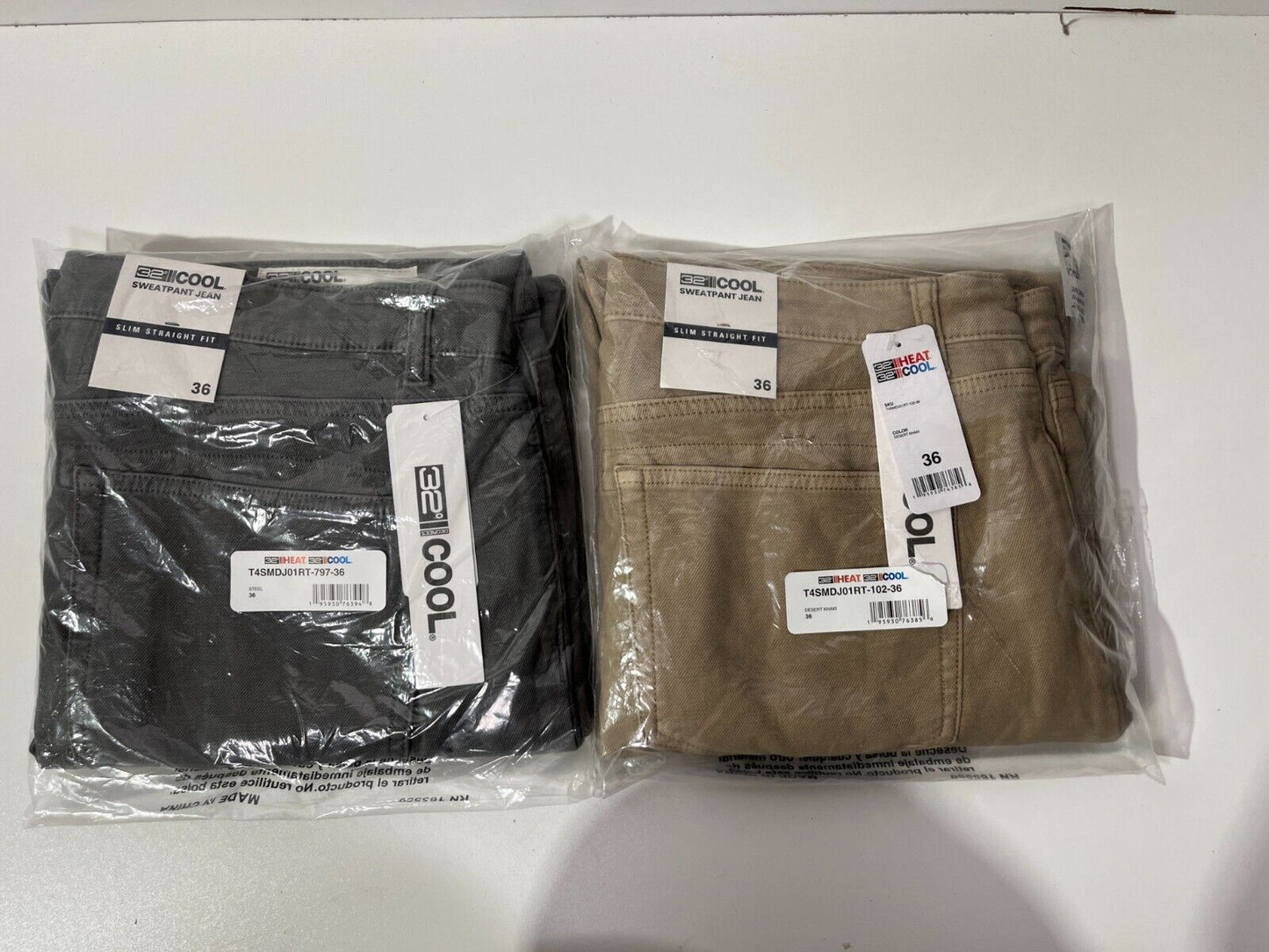 32 Degrees Mens 36 Stretch Comfort Sweatpant Jean Desert Khaki & Steel Lot of 2