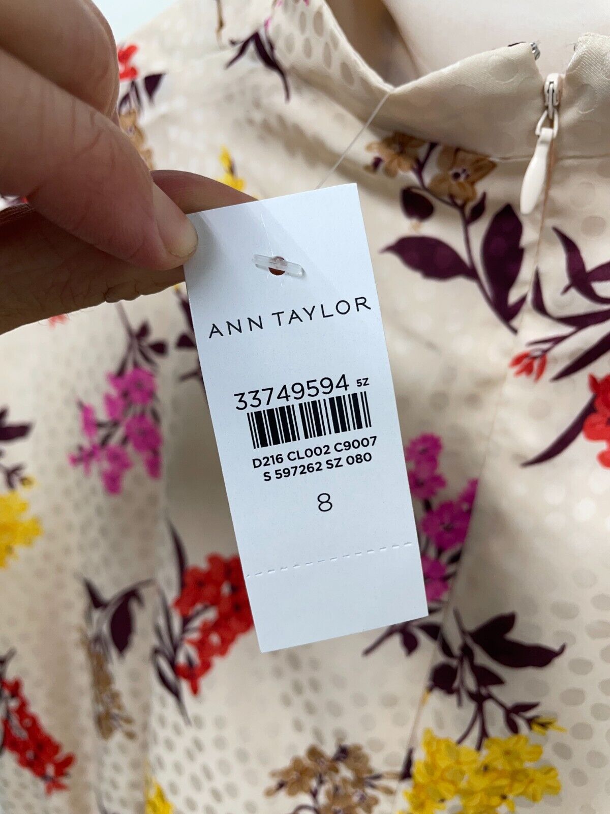 Ann Taylor 8 Floral Mock Neck Midi Flare Dress Cream Floral Cap Sleeves 597262