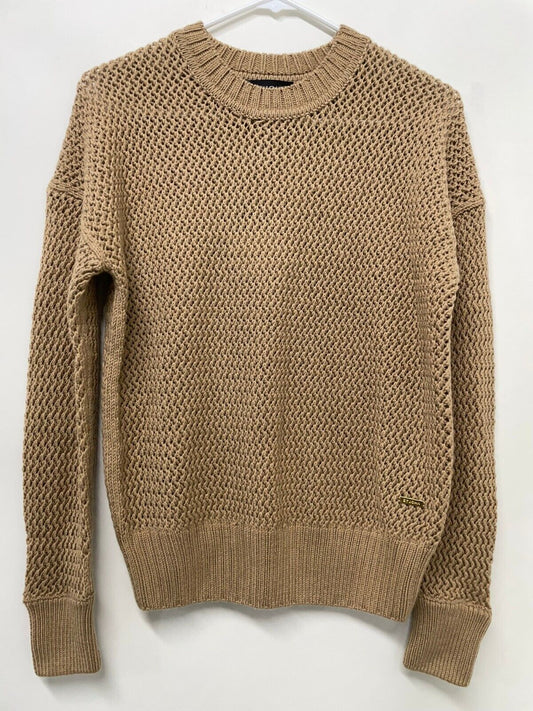 St John Collection Womens S Open Knit Wool Sweater Camel Tan Pullover