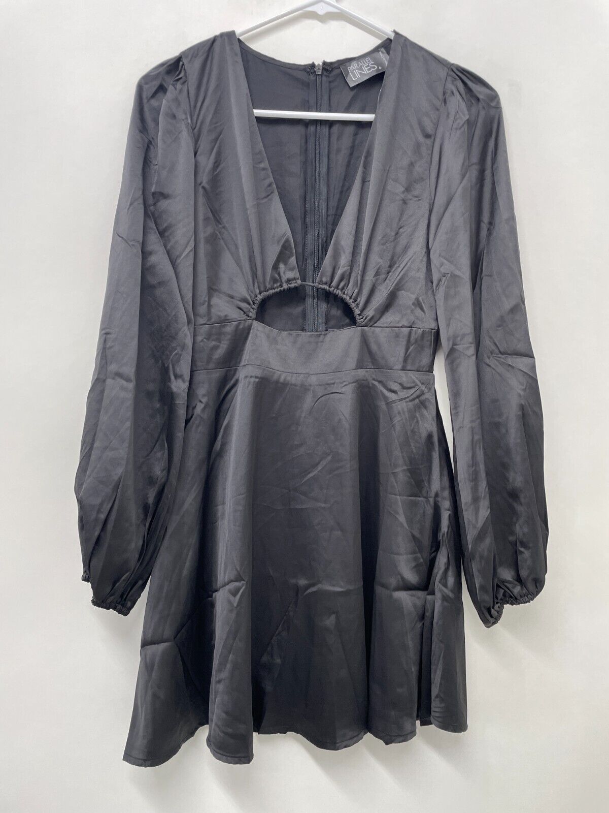 ASOS Womens 2 Parallel Lines Cut Out Long Sleeve Mini Dress Black Plunge Neck