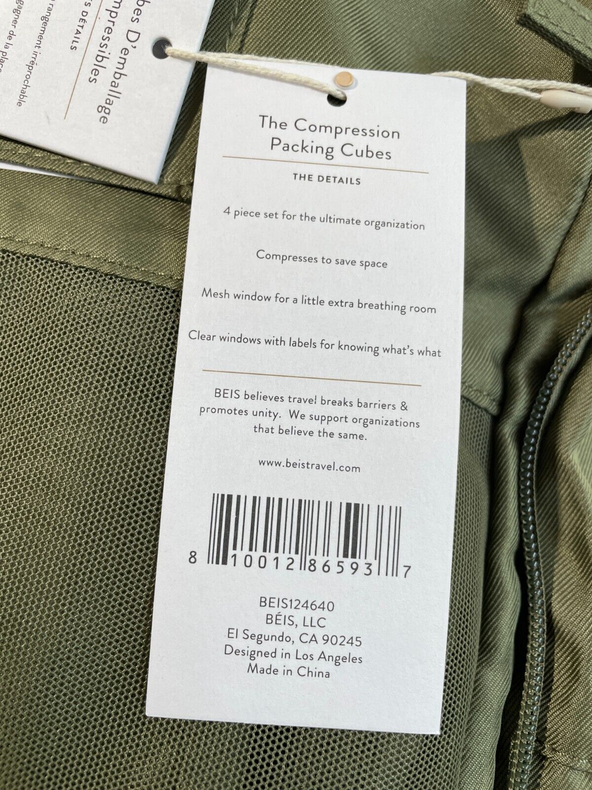 BEIS The Compression Packing Cubes Olive Green W/ Paper Labels BEIS124640