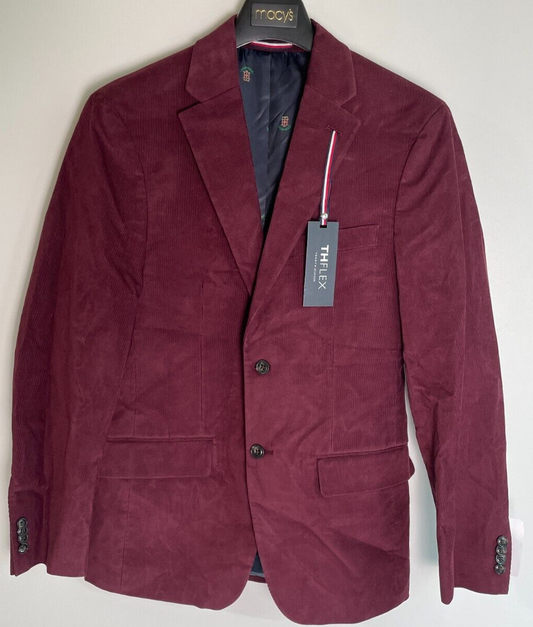 Tommy Hilfiger Men's 36R Modern-Fit Corduroy Sport Coat Suit Jacket Burgundy