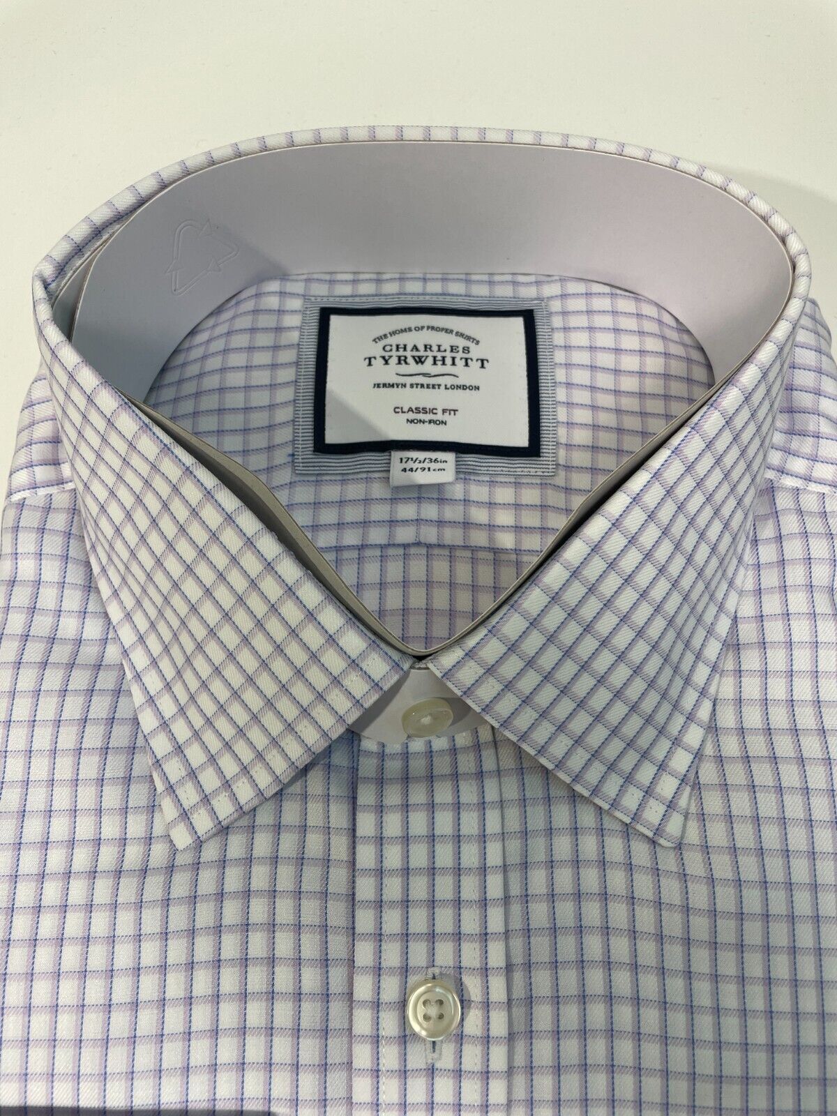 Charles Tyrwhitt Mens 17.5/36 Two Color Check Dress Shirt Lilac Classic Fit