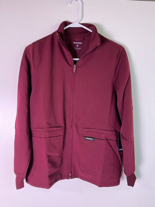 JAANUU Women's S Ceri Essential 6-Pocket Full Zip Scrub Jacket Burgundy W60001