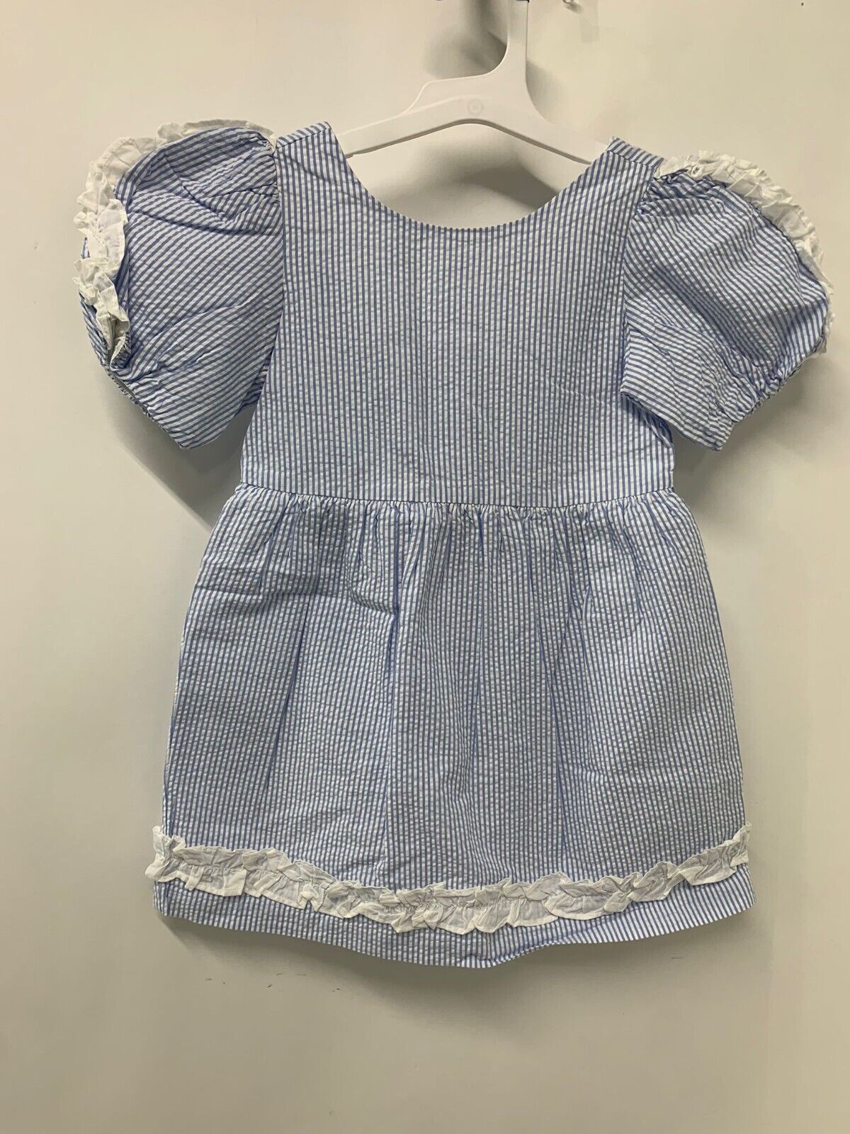 Janie & Jack Girls 4 Seersucker Ruffle Dress A Line Blue White Spring Easter