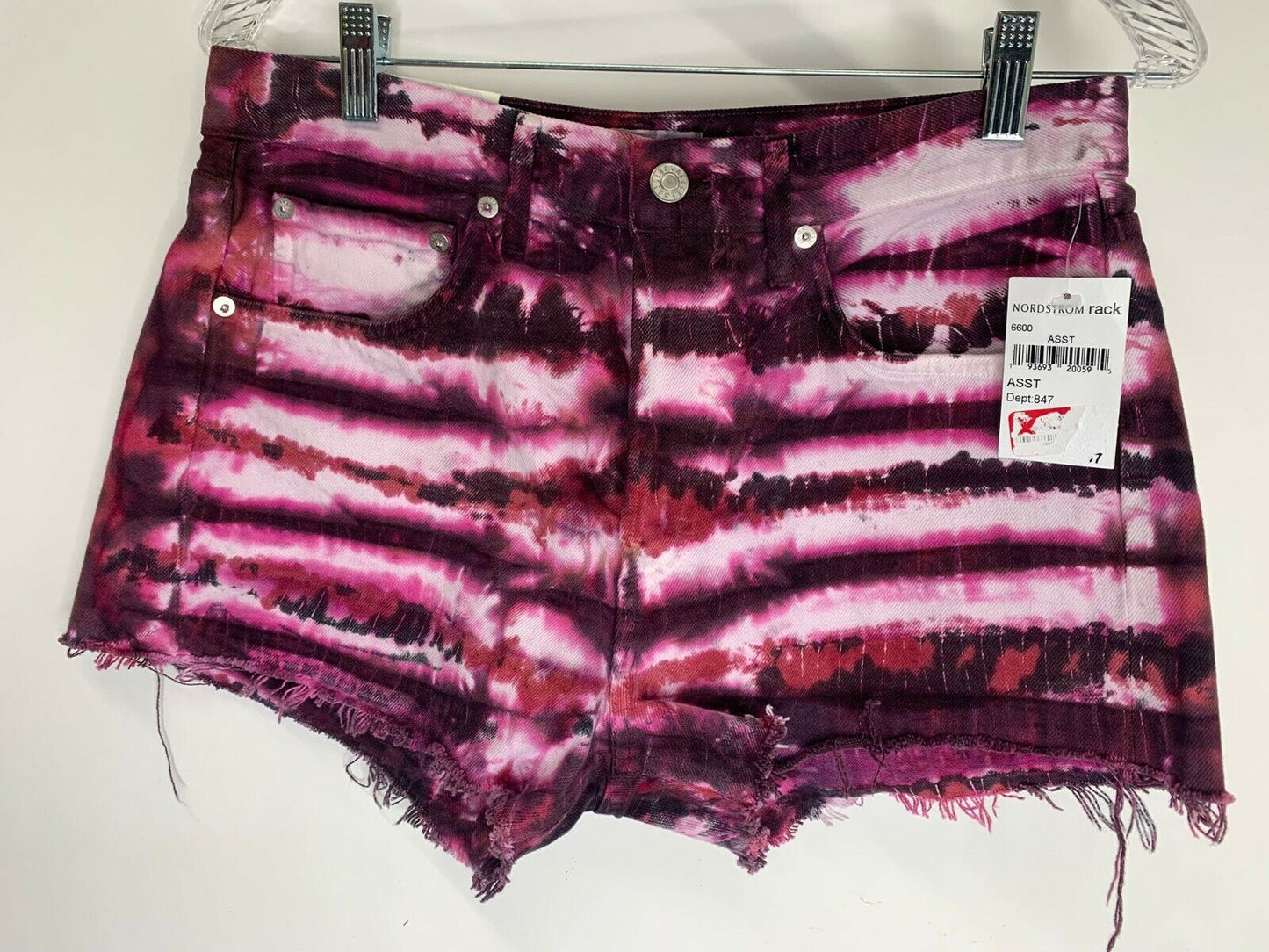 Agolde Womens Envision Pink Tie Dye Parker Vintage Cutoff Jeans Shorts Raw Hem