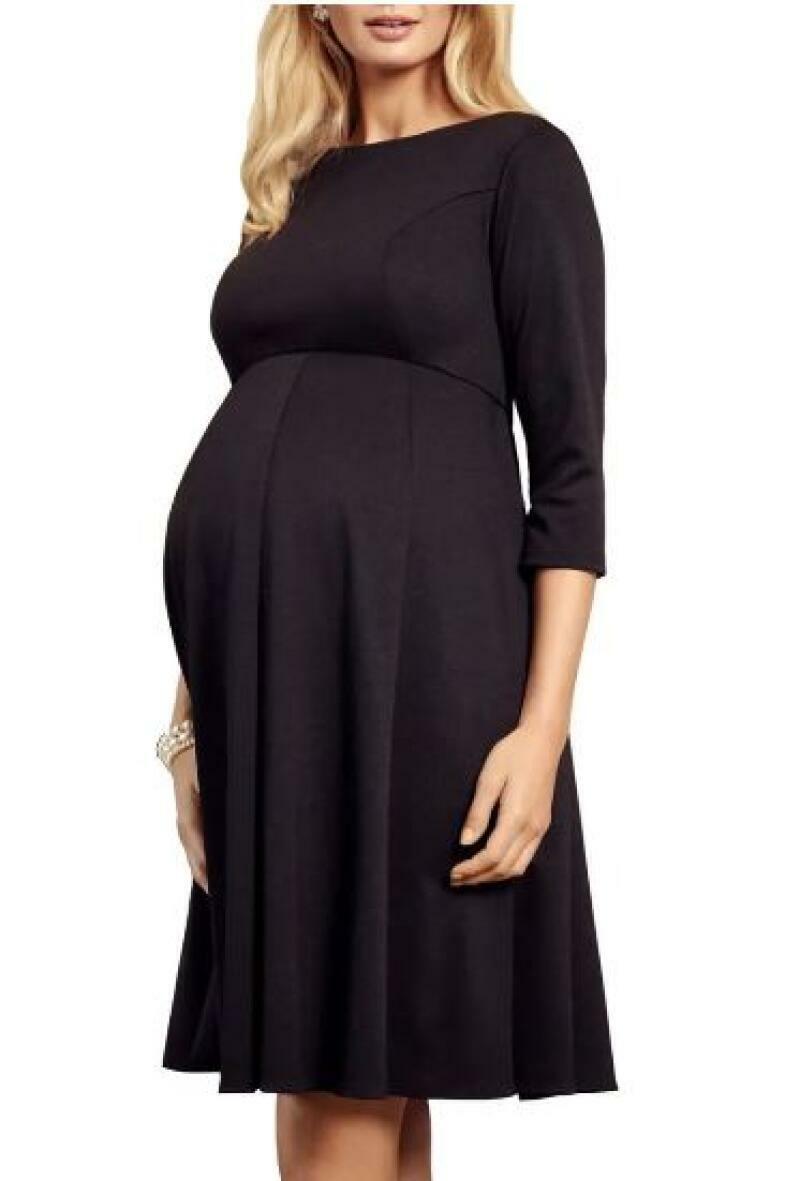 Tiffany Rose Womens 4 Black Boat Neck Pleated Fit & Flare Sienna Maternity Dress