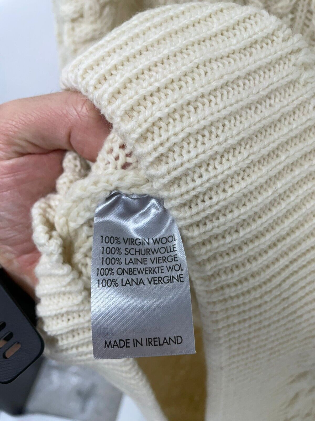 Irelands Eye Adult L Cuileann Aran Crew Neck Sweater Natural Men Wool Cable Knit