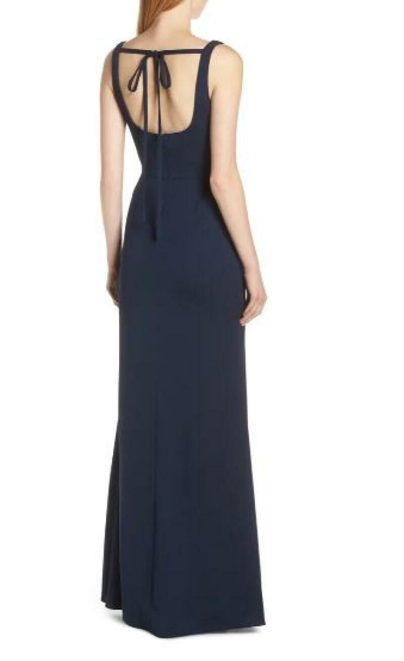 Hayley Paige Womens 4 Navy Square Neck Tie Back Crepe Evening Dress Gown Maxi