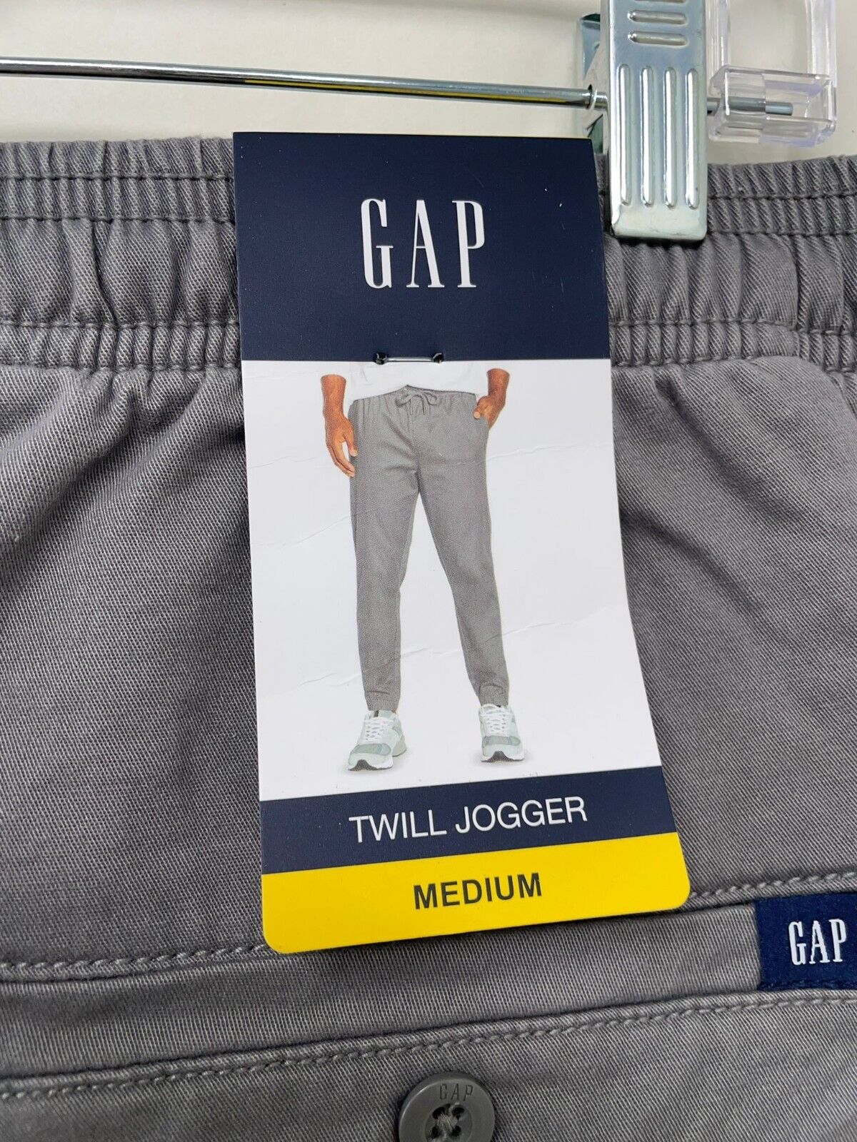 Gap Mens M Twill Jogger Drawstring Pants Blue Smoked Pearl Gray Elastic Waist