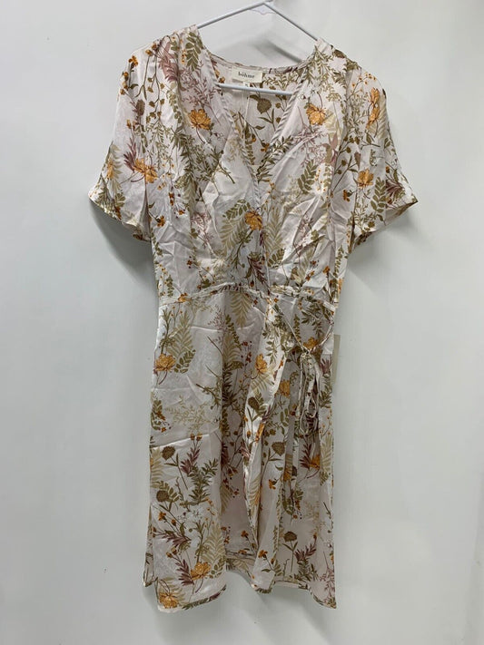 Bohme Womens XL Satin Blush Floral Lyra Wrap Dress Knee Length V Neck Boho