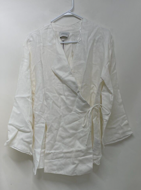 Massimo Dutti Womens XS/S Crossover White Kimono Wrap Blouse White Top Shirt