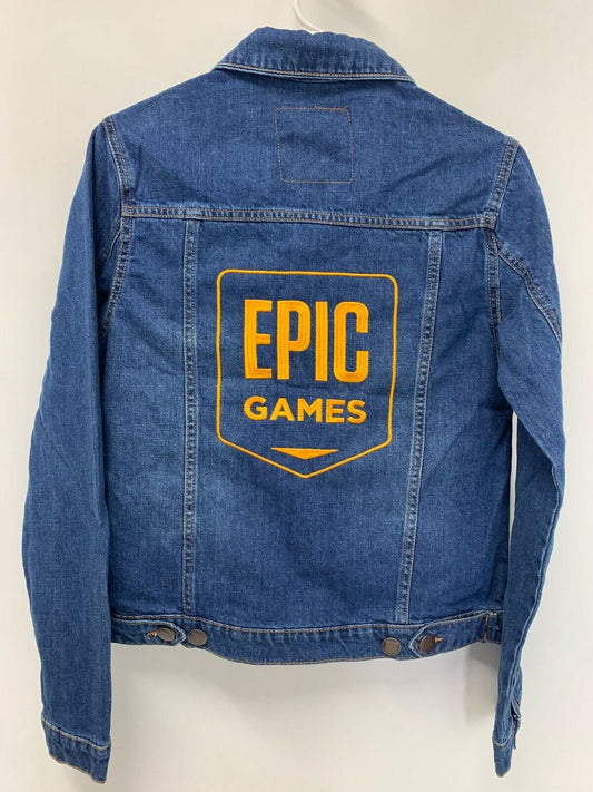 Epic Games Adult XS Blue Denim Jean Jacket Embroidered Fortnite Mens Trucker