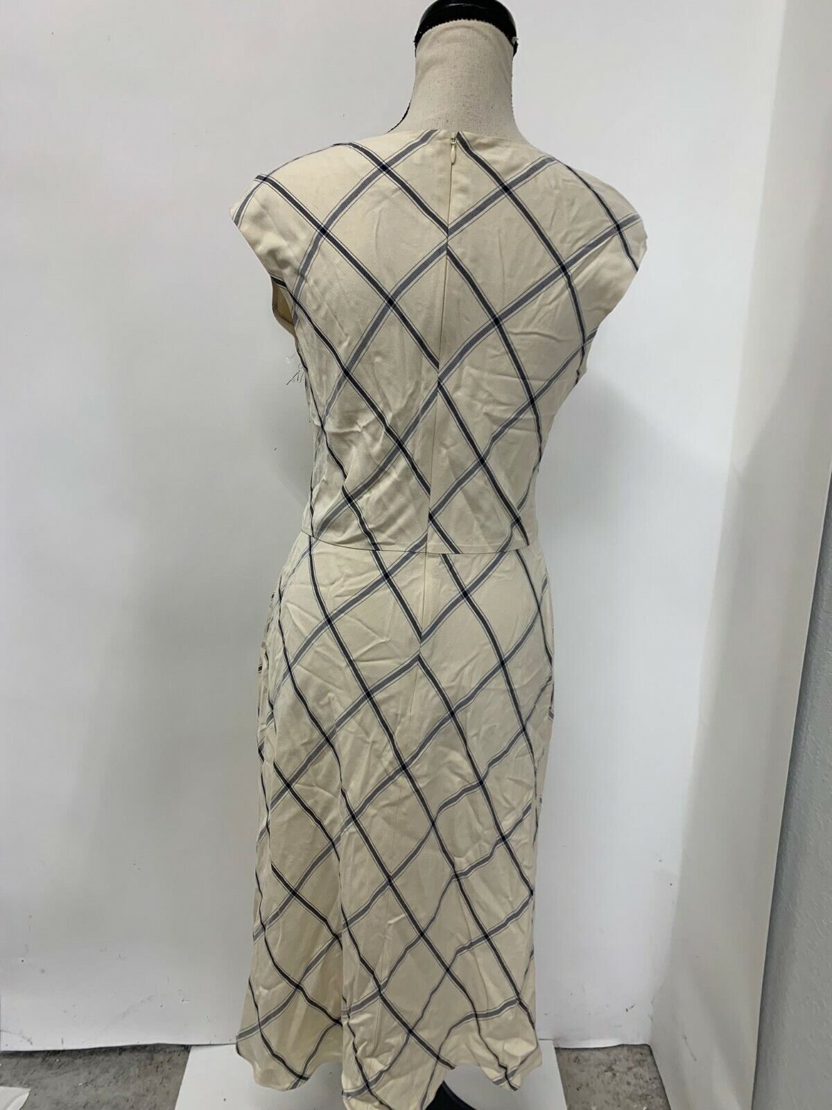 Nordstrom Signature Womens Ivory Blue Sleeveless Sheath Dress Plaid Windowpane