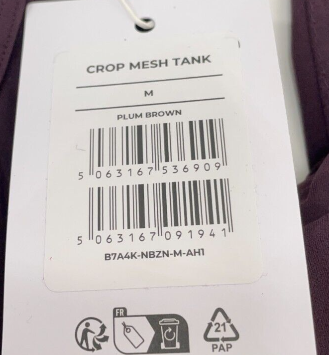 Gymshark Womens M Crop Mesh Activewear Tank Top Plum Brown Body Fit V-Neck B7A4K