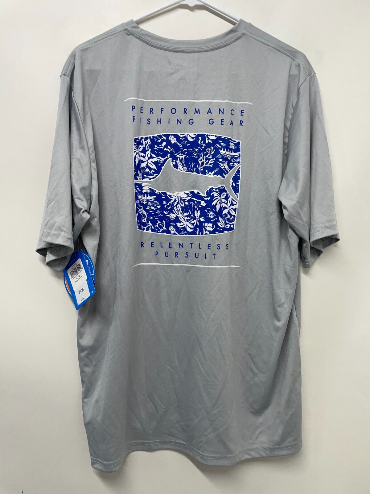 Columbia Men's L Terminal Tackle PFG Printed Fish Short Sleeve Shirt Gray Marlin