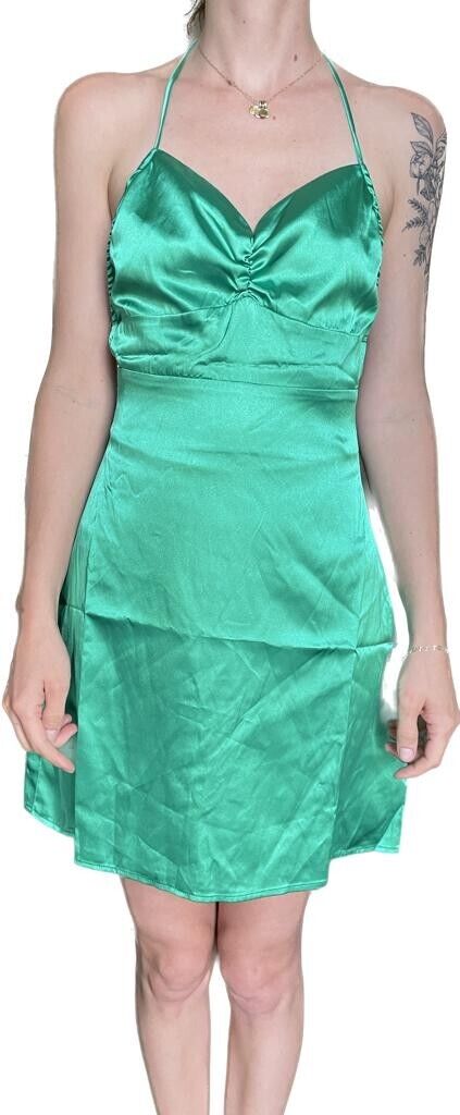Princess Polly Womens 4 Malta Mini Dress Satin Green Halter Strappy